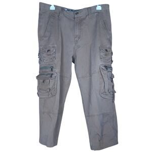 VTG Y2K Cargo Pants Mens 30x24 Multi Pocket Tactical Utility Cropped Hemmed Tan